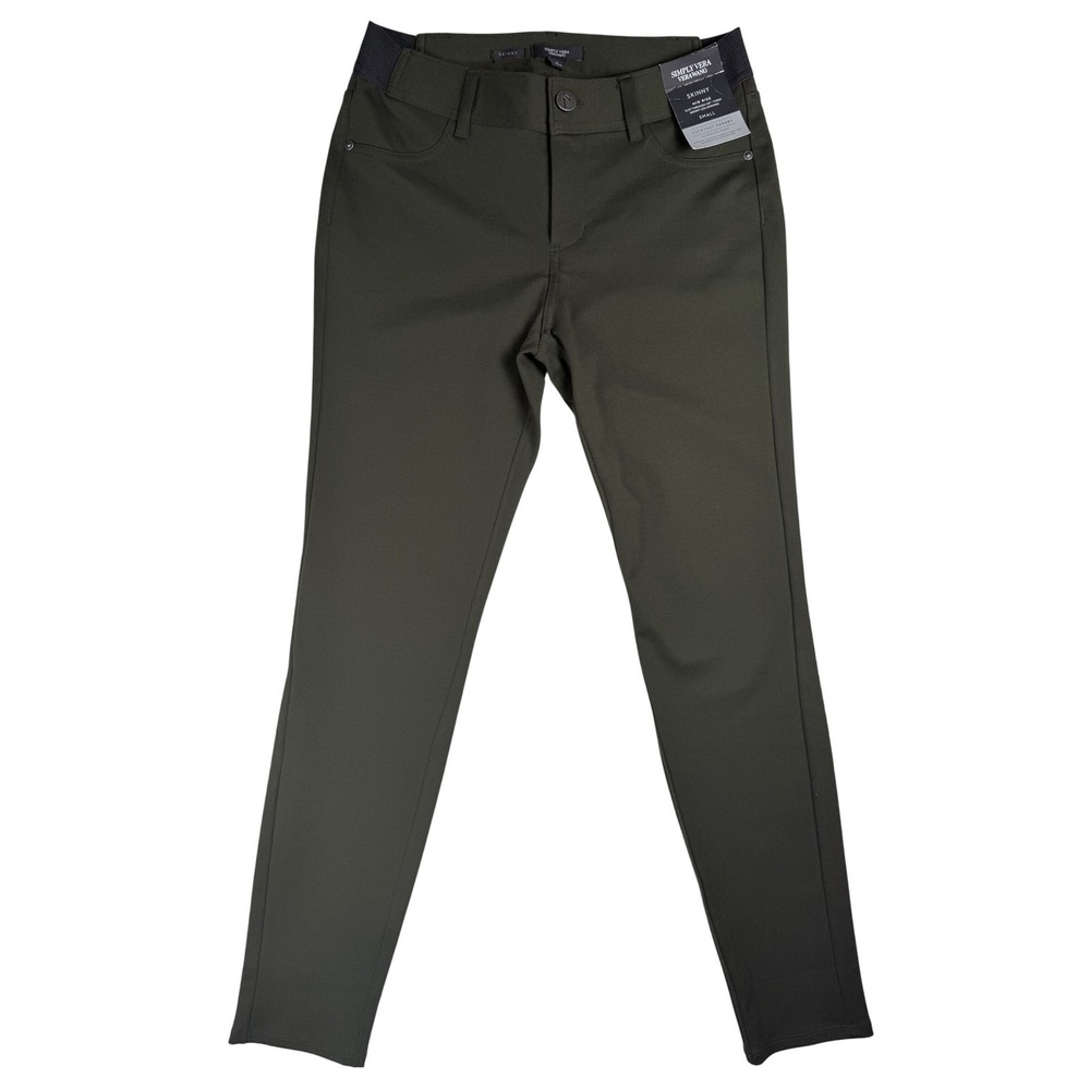Simply Vera Vera Wang Skinny Slimming Pants Olive Green Mid Rise Small NEW